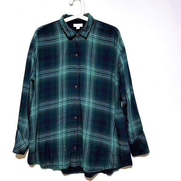 J. Jill Blue Green Plaid Button Up Long Sleeve Shirt soft Cozy Lined Pockets S - Picture 1 of 10